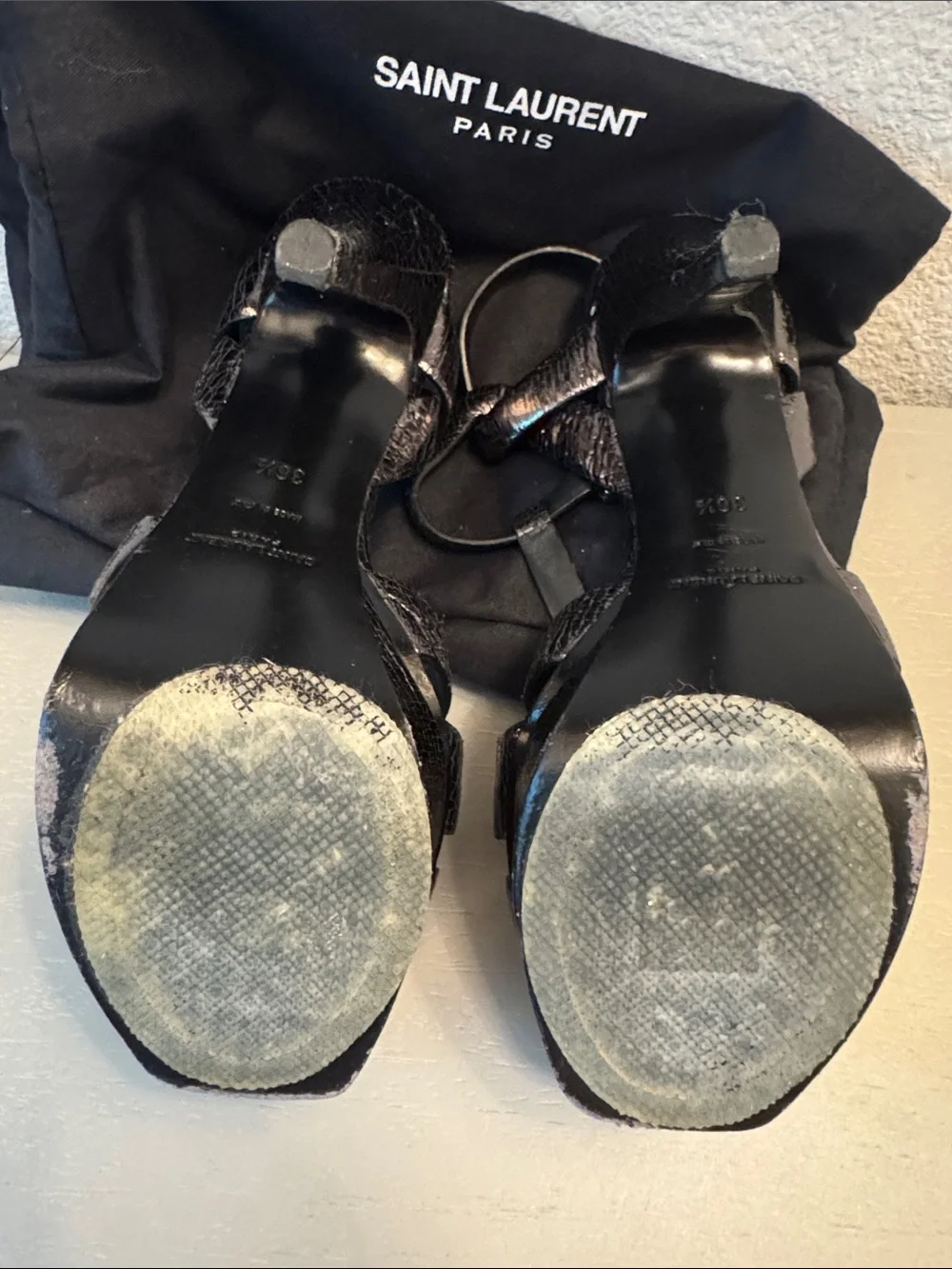 Saint Laurent YSL Tribute Metallica Silver Platform heels